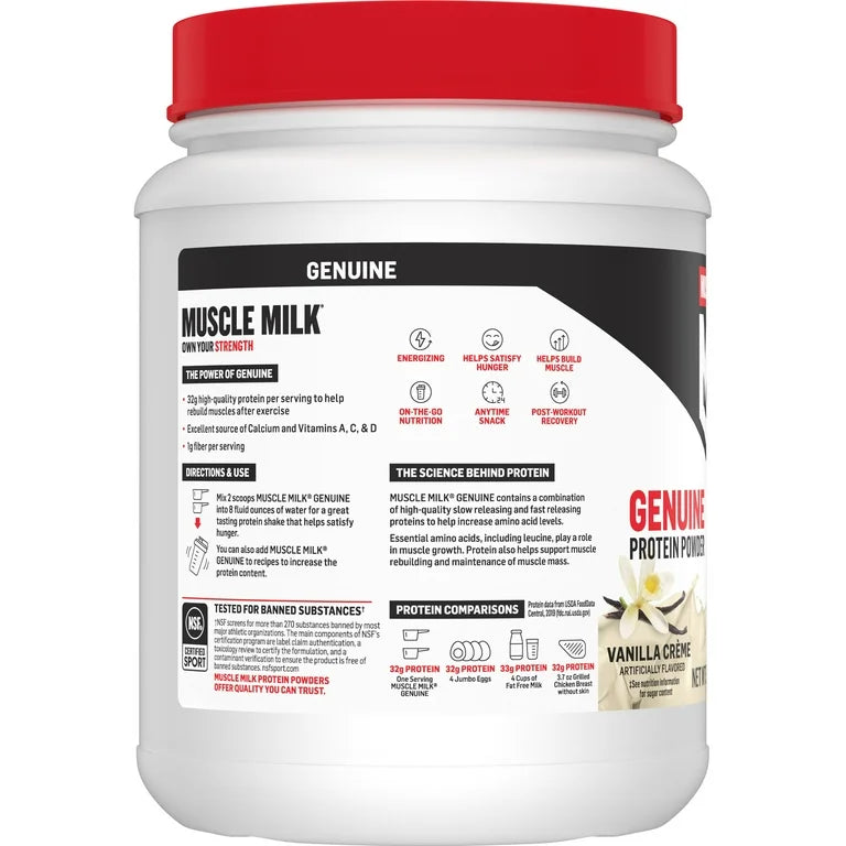 Muscle Milk Genuine Protein Powder | 32g Protein | Helps Build Muscle & Satisfy Hunger | Supports Muscle Recovery Post-Workout | Vanilla Creme Flavor~30.9oz/875g; Exp 01/2026