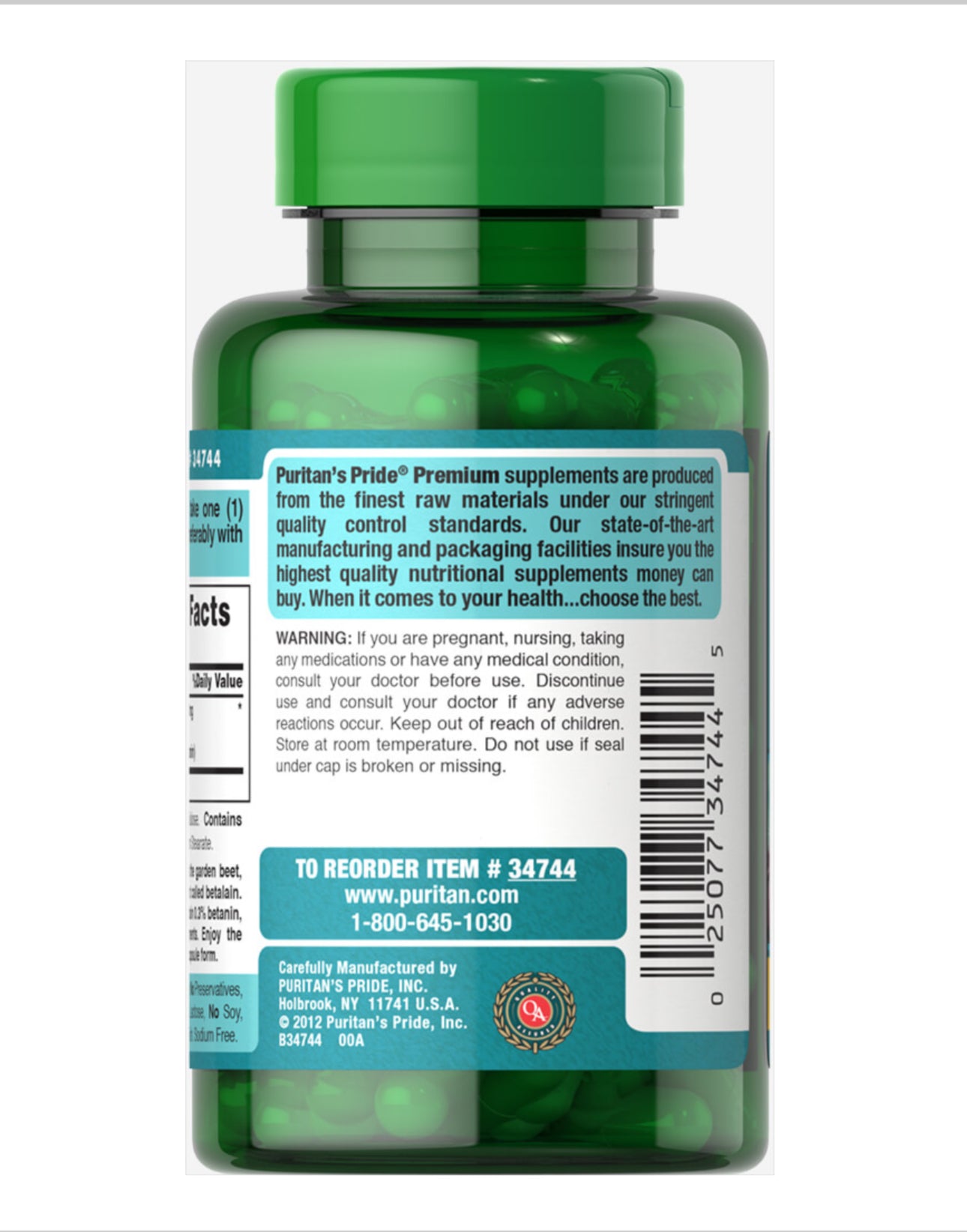 Puritan’s Pride Beet Root Extract 500 mg | Standardized to Contain 0.3% Betanin | 90 Rapid Release Capsules; Exp 04/2028