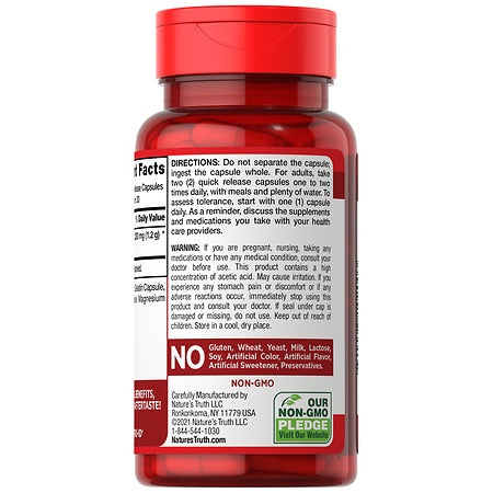 Nature's Truth Apple Cider Vinegar 1,200 mg | Extra Strength | 600mg per Capsule | Boosts Metabolism | 60 Capsules; Exp 05/2026