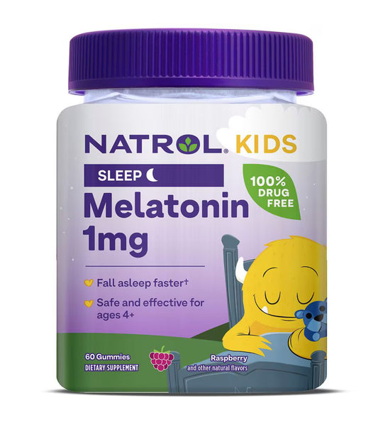 Natrol Kids Melatonin 1mg Gummies | Helps Kids Fall Asleep Faster & Stay Asleep Longer | For Kids Aged 4 years & above | Raspberry, 60 Gummies; Exp 03/2026