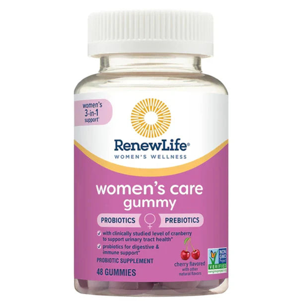 RenewLife Women's Care Prebiotic and Probiotic Gummies | 2 Billion CFU | Supports Digestive, Urinary Tract and Immune Health | B. Coagulans and B. Subtilis | 48 Gummies; Exp 07/2025