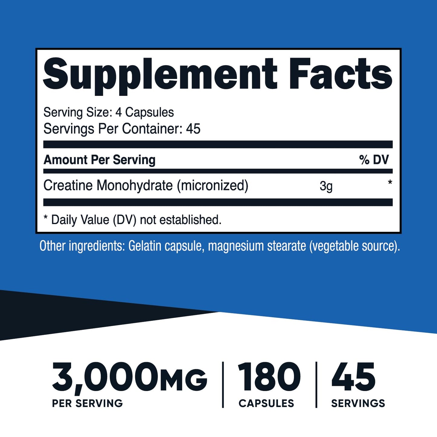 Nutricost Creatine Monohydrate 3000mg | 45 Servings, 750mg Per Capsule | 180 Capsules; Exp 09/2027