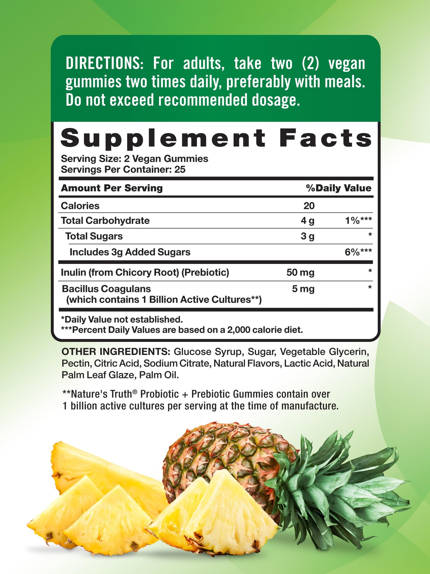 Nature's Truth Probiotic Gummies for Adults- 1 Billion Cultures | Digestive Health | Delicious Tropical Flavor, 50 Gummies; Exp 08/2025