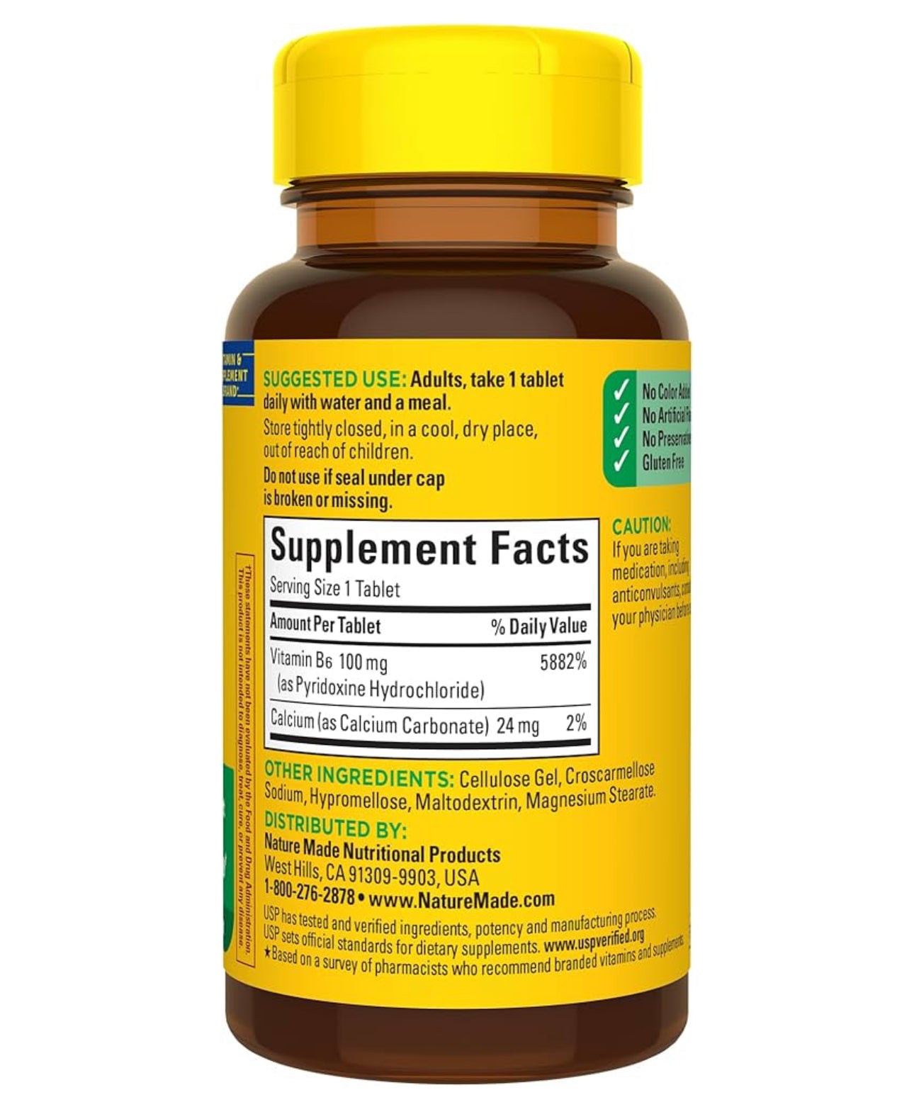 Nature Made Vitamin B6 100mg | 100 Day Supply | Supports Energy Metabolism and Healthy Nervous System Function | 100 Tablets; Exp 01/2028