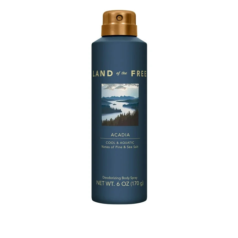 LAND of the FREE - Acadia, Deodorizing Body Spray for Men, 6oz/170g