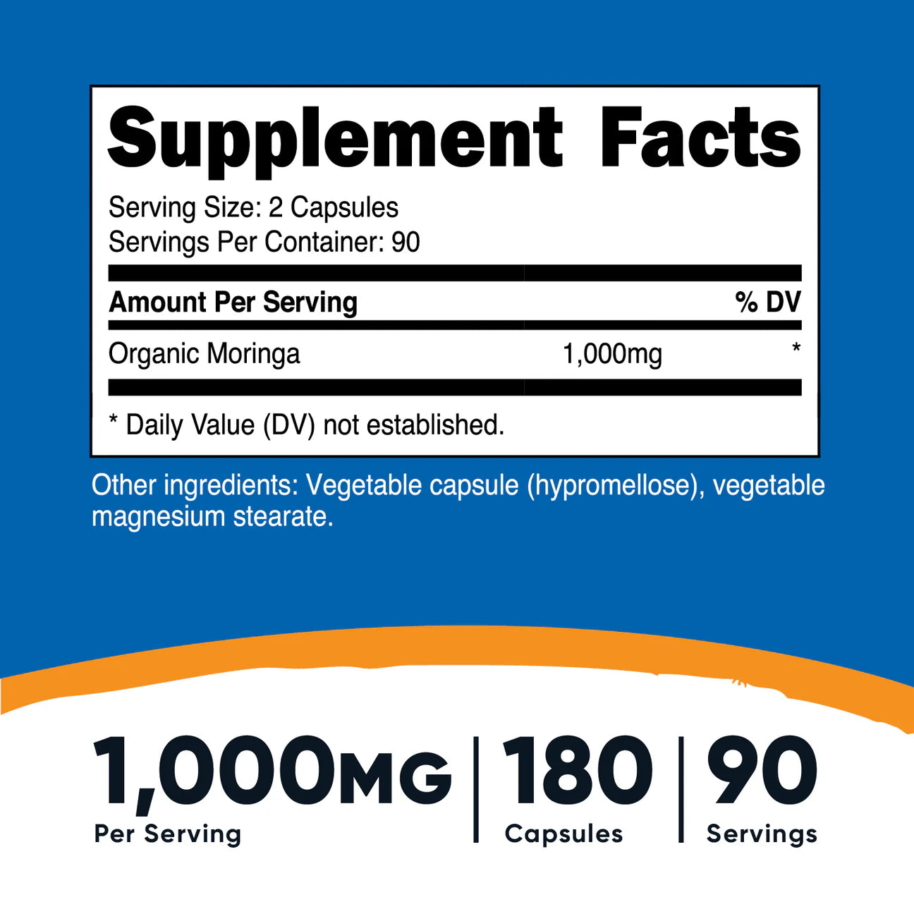 Nutricost Moringa 1000mg | 90 Servings | SuperFood | Antimicrobial, Anti-inflammatory & Antioxidant | 180 Capsules; Exp 01/2028