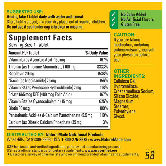 Nature Made Super B-Complex with Vitamin C and Folic Acid | Supports Healthy Brain & Nervous System | 140 Tablets; Exp 12/2027