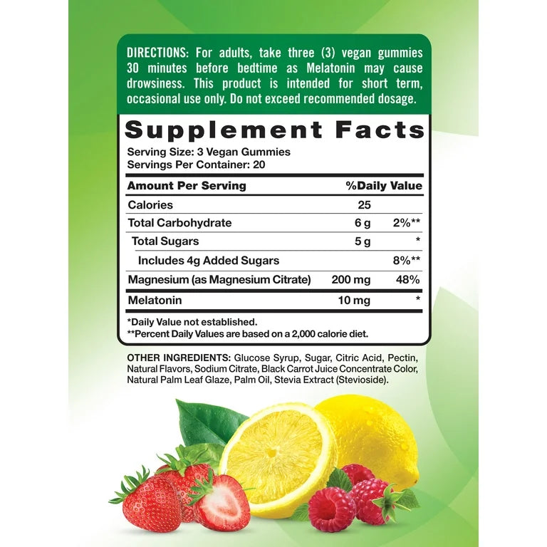 Nature's Truth Melatonin (10mg) with Magnesium (200mg) Gummies | Berry Lemon Flavor, 60 Gummies; Exp 05/2026