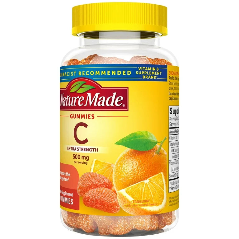 Nature Made Vitamin C 500 mg Per Serving | Extra Strength | Immune System Support | Tangerine Flavor, 60 Gummies; Exp 01/2026