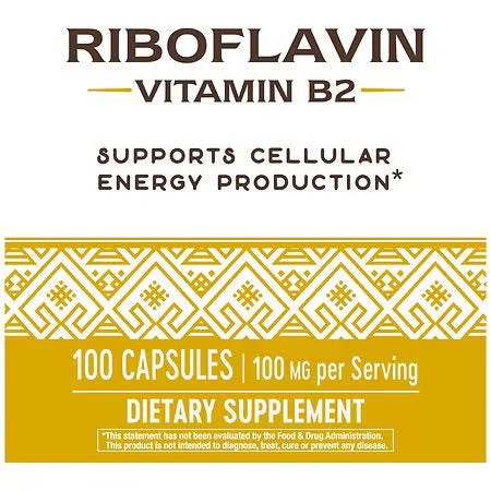 Nature's Way Riboflavin (Vitamin B2) | Supports Cellular Energy Production | 100 Capsules, Exp 02/2027