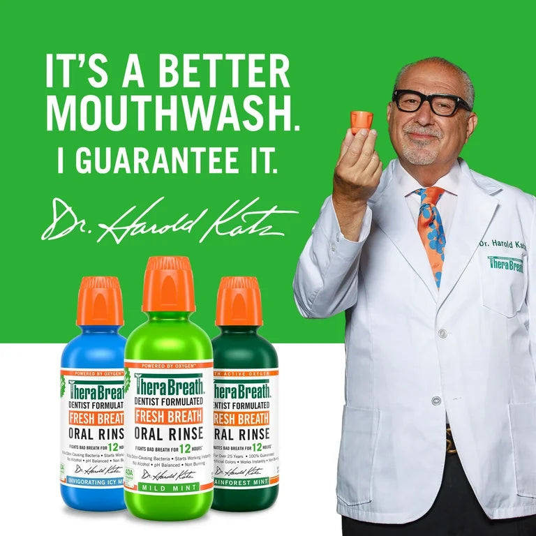 Therabreath Fresh Breath Oral Rinse | Mouth Wash for Bad Breath | Dentist Formulated | Alcohol-Free | Mild Mint 16oz/473ml; Exp 09/2026