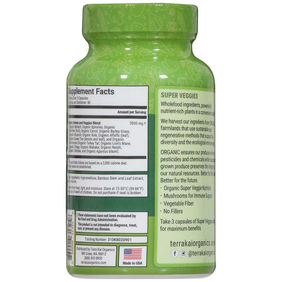 Terra Kai Organics JUCE Super Veggies 90 Capsules; Exp 09/2025