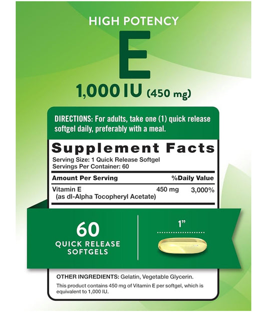 Nature's Truth Vitamin E 450mg (1000 IU) | Antioxidant Support | 60 Softgels; Exp 01/2029