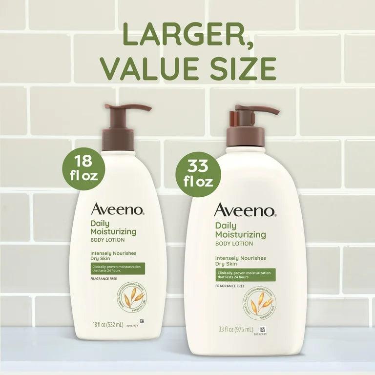 Aveeno Daily Moisturizing Body Lotion | Fragrance Free | Intensely Nourishes Dry Skin | 33 fl.oz/975ml