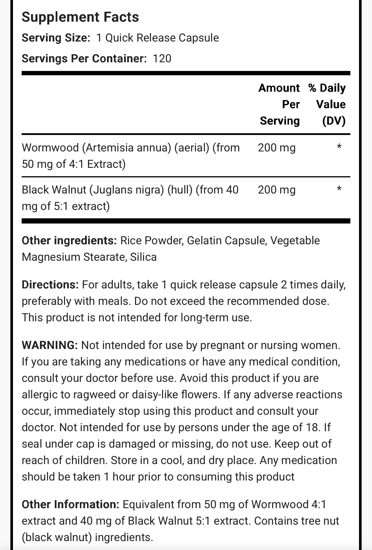 PipingRock Wormwood Black Walnut Complex 400mg | Concentrated Extract | Promotes Overall Health & Wellbeing | 120 Capsules; Exp 10/2027
