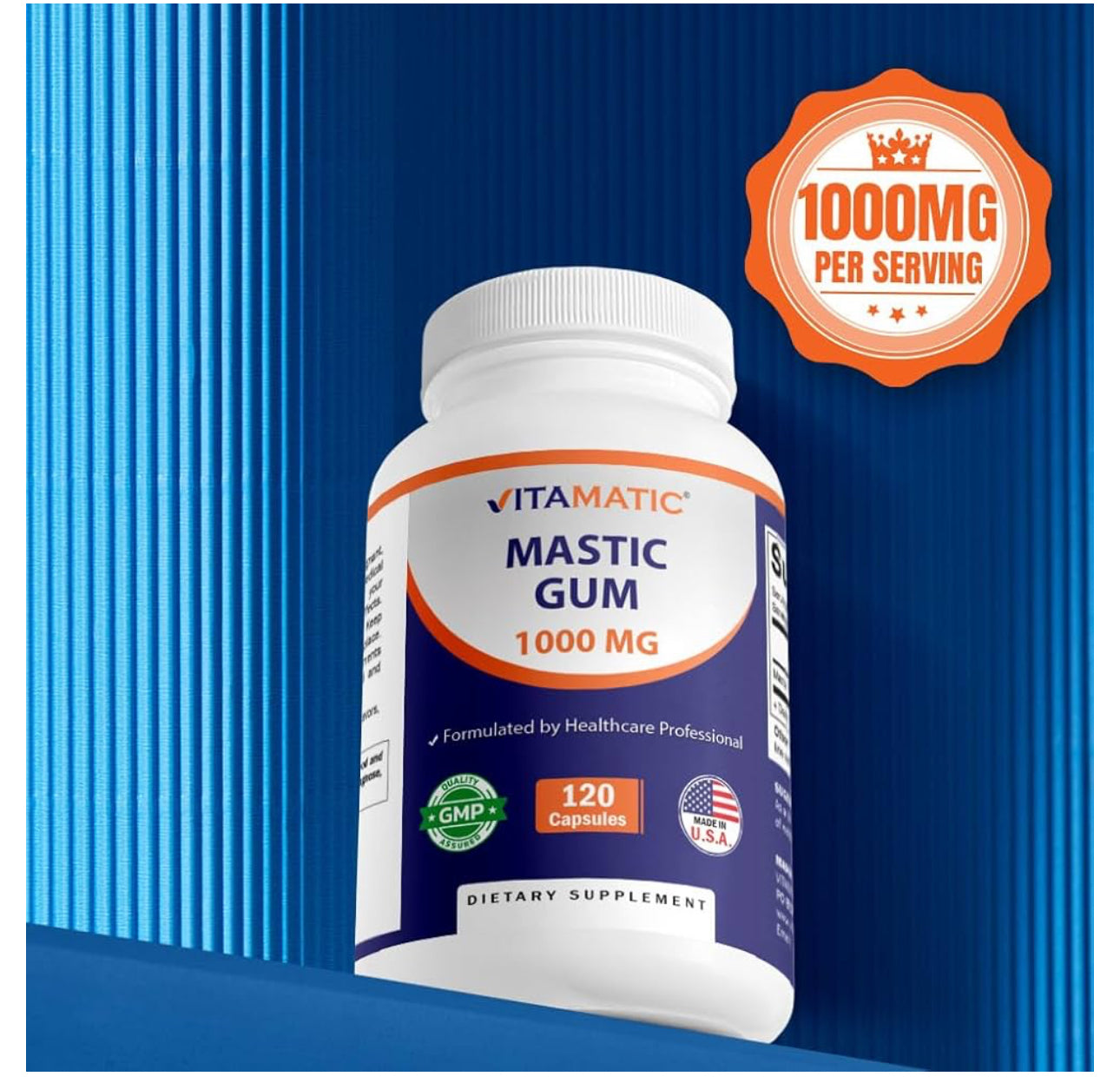 Vitamatic Mastic Gum 1000 mg | Supports Digestive Function, Gastrointestinal Health, Immune and Oral Wellness | 120 Capsules; Exp 02/2028