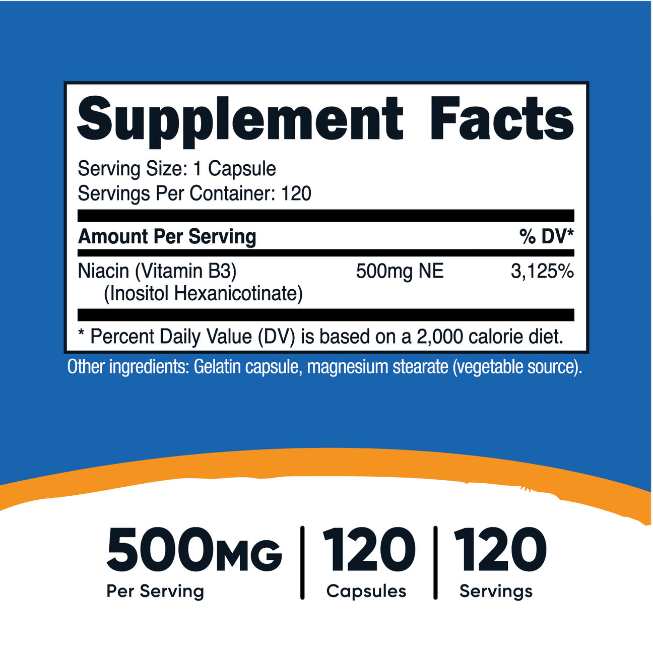 Nutricost Flush-Free Niacin 500mg (Vitamin B3) Inositol Hexanicotinate | Supports Nervous System & Energy Production | For Energy Metabolism | 120 Capsules; Exp 08/2027