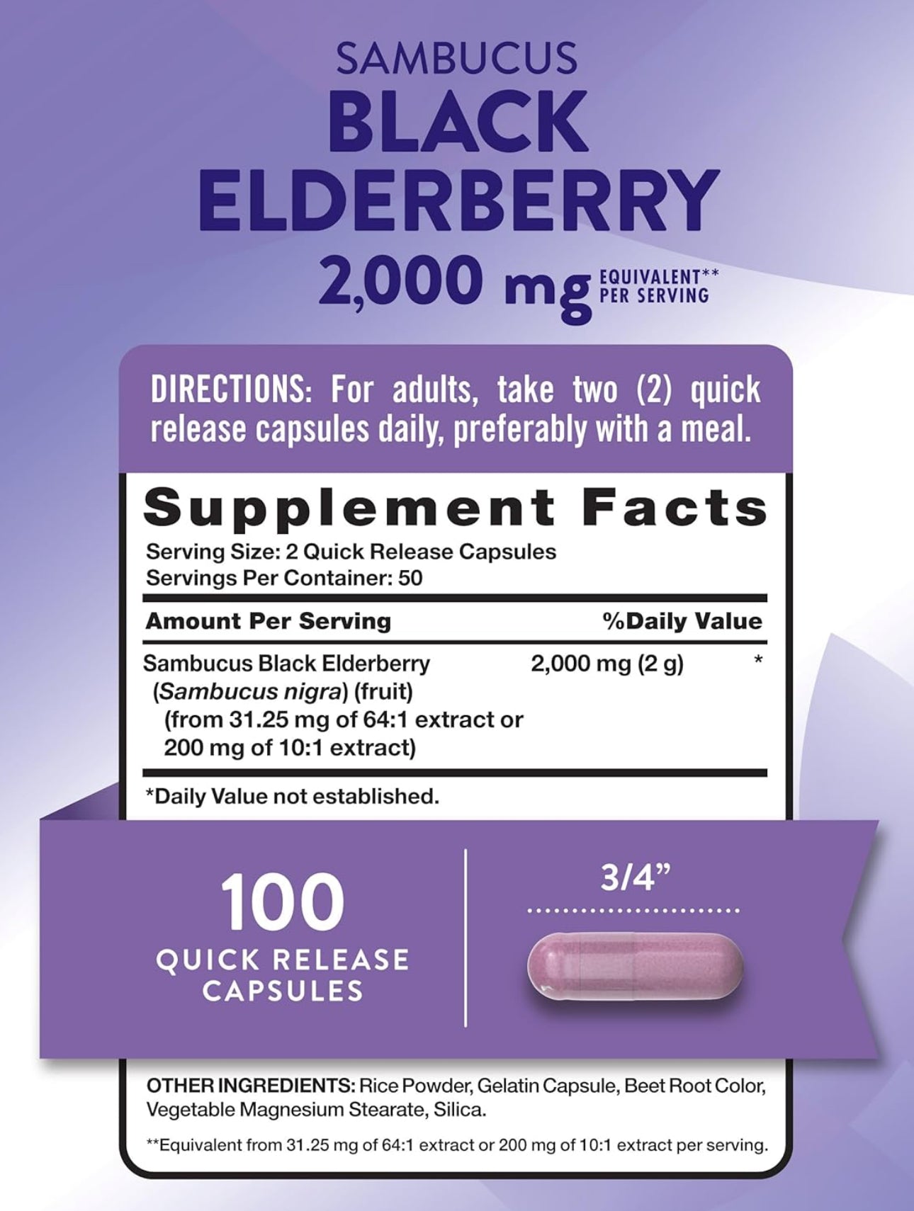 Nature's Truth Black Elderberry | Super Concentrated Sambucus Extract | Immune System Support | 100 Capsules; Exp 05/2027