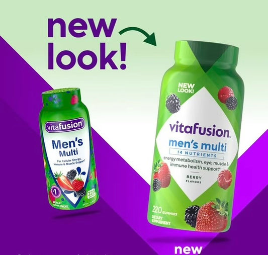 Vitafusion Gummy Vitamins for Men | 4 Month Supply | For Cellular Energy, Immune & Muscle Support | Daily Multivitamins for Men | Berry Flavored~220 gummies; Exp 04/2027