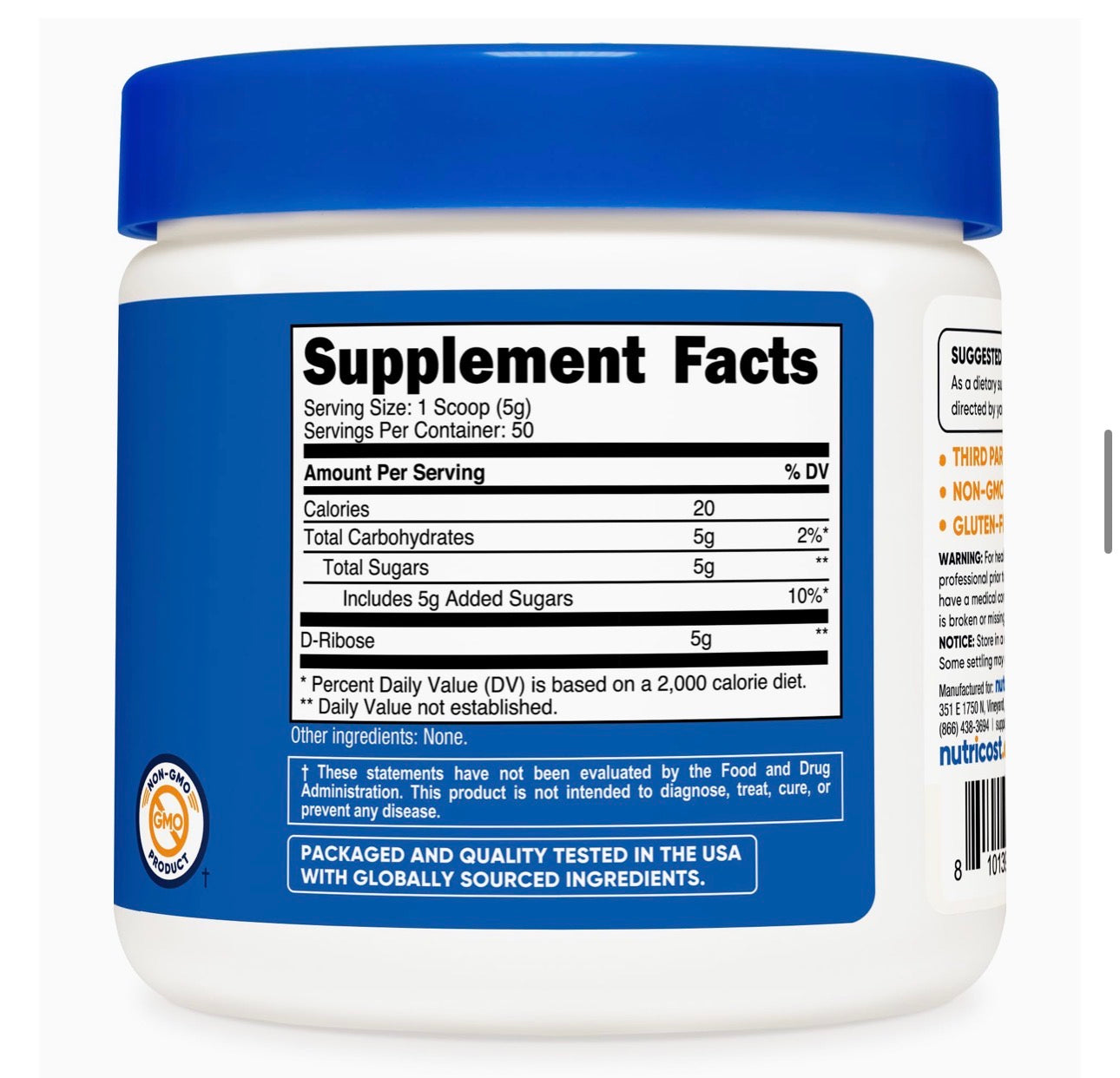 Nutricost's Pure D-Ribose Powder | Supports Energy Production in Your Heart & Muscle | Promotes Muscle Recovery after Exercise | 250g; Exp 03/2028