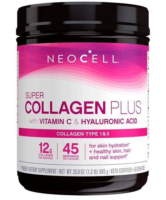 Neocell Super Collagen Plus Vitamin C & Hyaluronic Acid Powder | Biggest Size (3x Small Size) | Supports Healthy Skin, Hair, Nails & Joints | 585g /20.6oz; Exp 10/2026