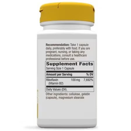 Nature's Way Riboflavin (Vitamin B2) | Supports Cellular Energy Production | 100 Capsules, Exp 02/2027