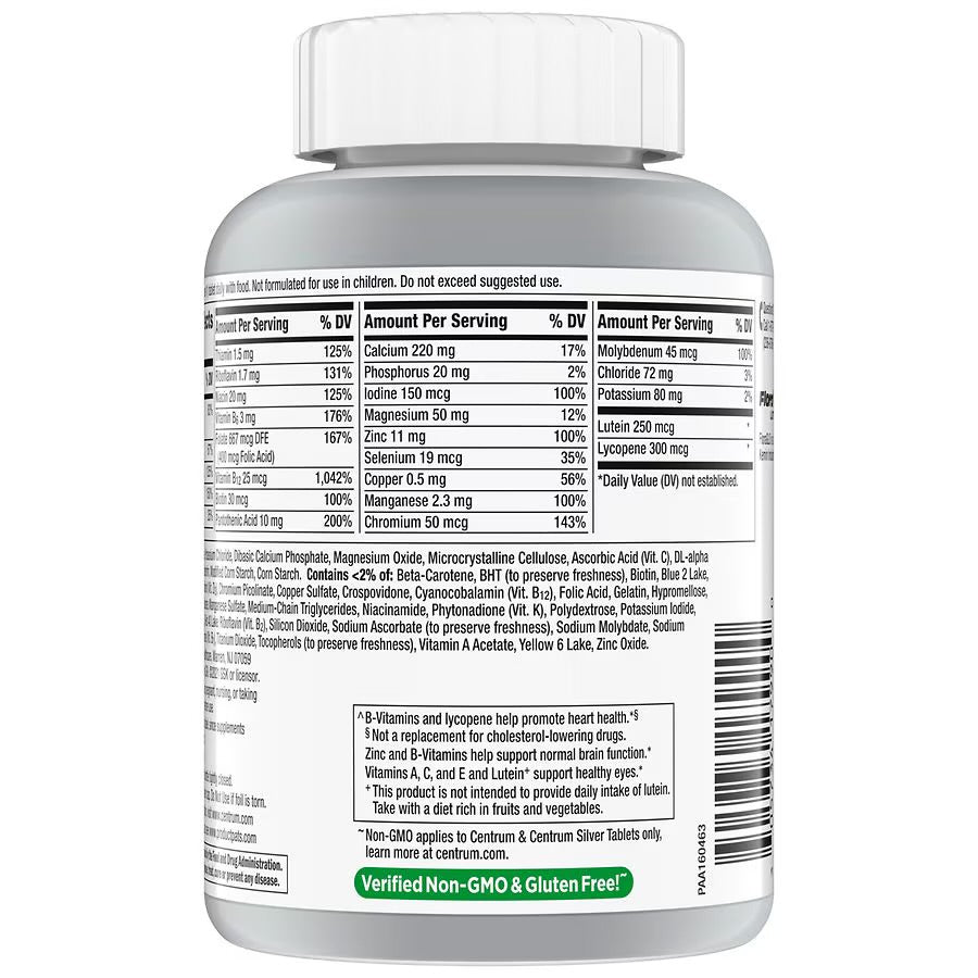 Centrum Silver Adult 50+ | Multivitamin & Multimineral Supplements | For Men & Women Aged 50 & Above | 220 Tablets; Exp 03/2026