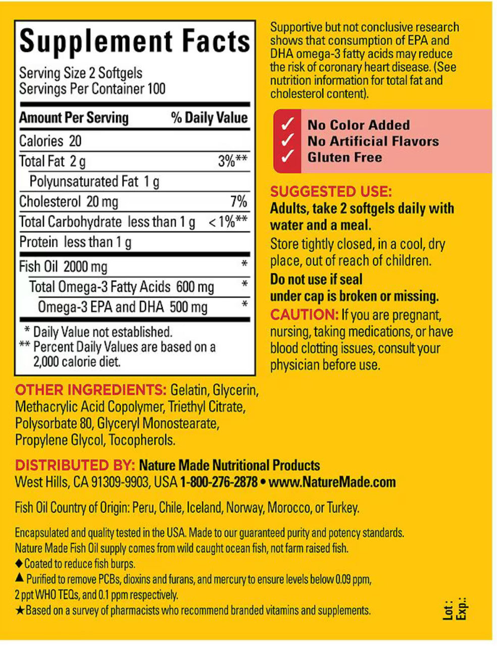 Nature Made Burp-Less Fish Oil 1000 mg | 1000mg per Softgel | Omega 3 Fish Oil for Healthy Heart Support | 100 - 200 Day Supply | 200 Softgels; 06/2026