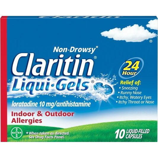Claritin Liqui-Gels 24 Hour Non-Drowsy Allergy Relief | Loratadine 10mg Antihistamine Capsules | 10 Liquid-Filled Capsules Exp 03/2026