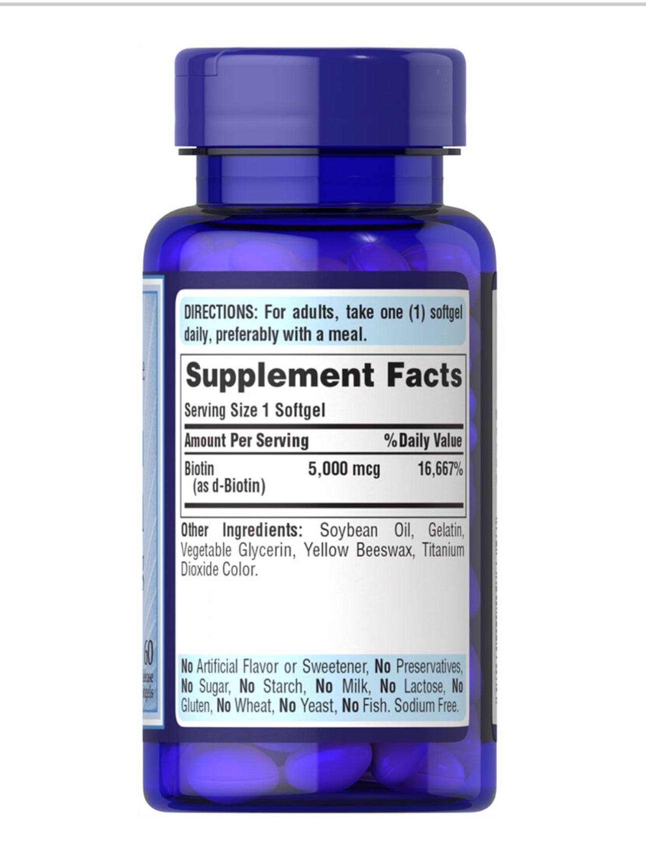 Puritan's Pride Biotin 5000 mcg | Promotes Healthy Hair, Skin & Nails | 60 Capsules; Exp 10/2027