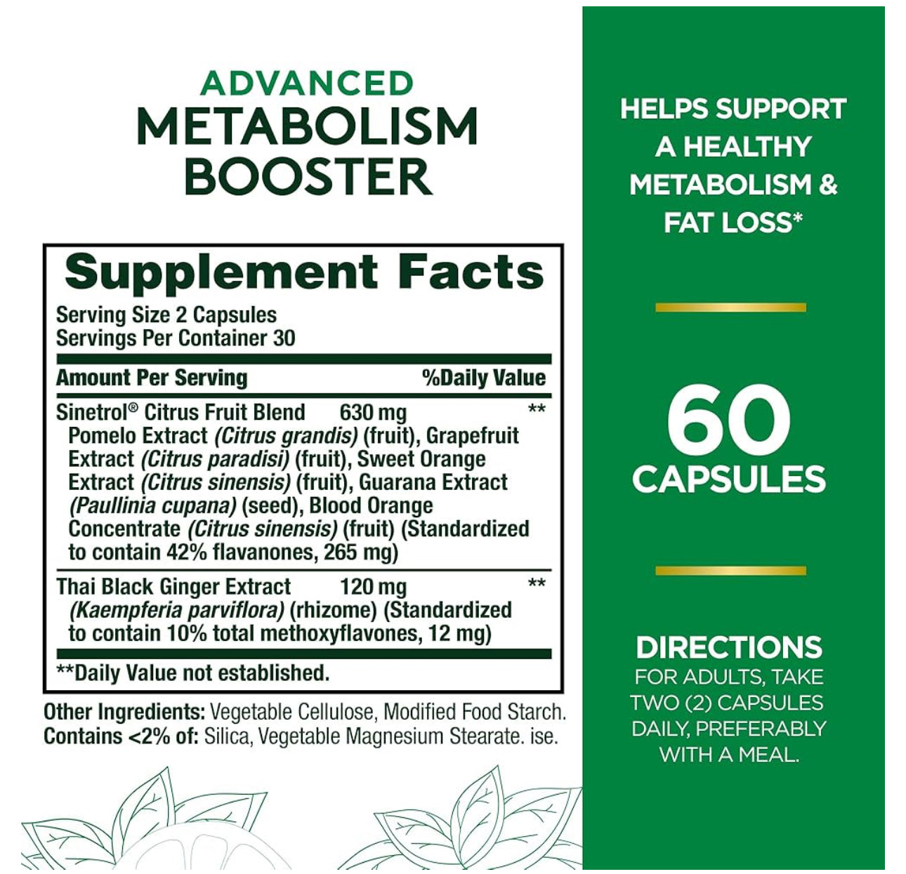 Nature's Bounty Advanced Metabolism Booster | 30 Servings | Helps Support Healthy Metabolism & Fat Loss | 60 Capsules; Exp 10/2025