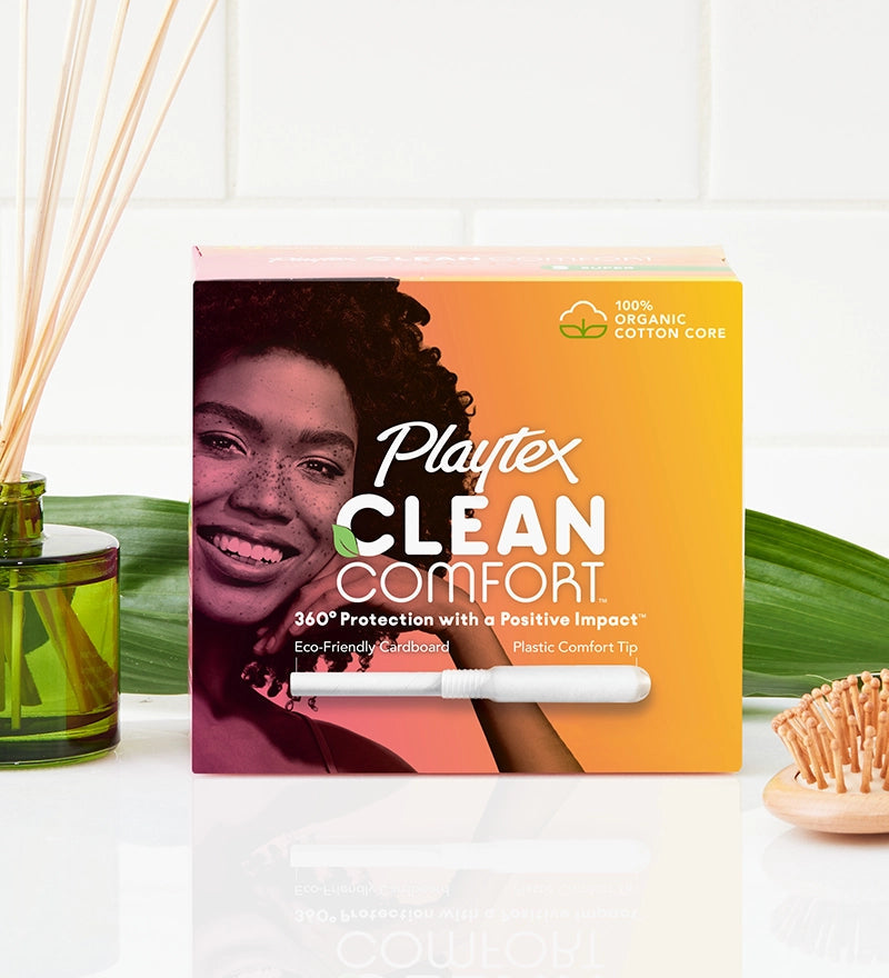 Playtex Clean Comfort Organic Cotton Core Tampons Multipack (14 Regular / 14 Super Absorbency) | Fragrance-Free | 28 Tampons