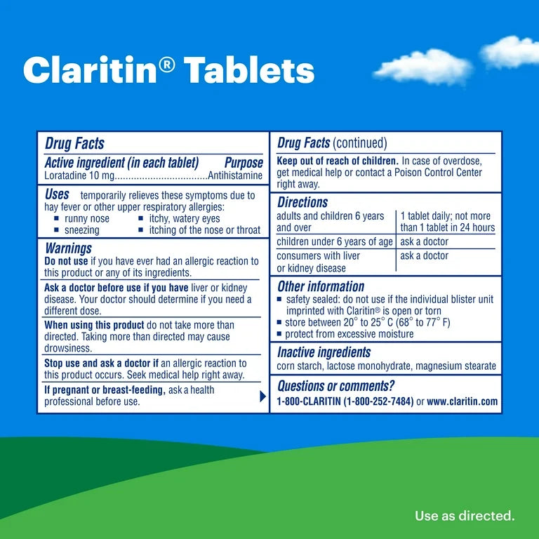 Claritin 24 Hour Non-Drowsy Allergy-Relief | Loratadine 10mg Antihistamine | For Adults and Children Ages 6+ | 5 Tablets Exp 12/2025