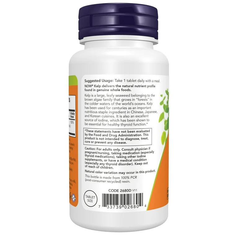 NOW Kelp | 150 mcg of Natural Iodine | Supports Healthy Thyroid Function | Super Green | 200 Tablets;  Exp 09/2028