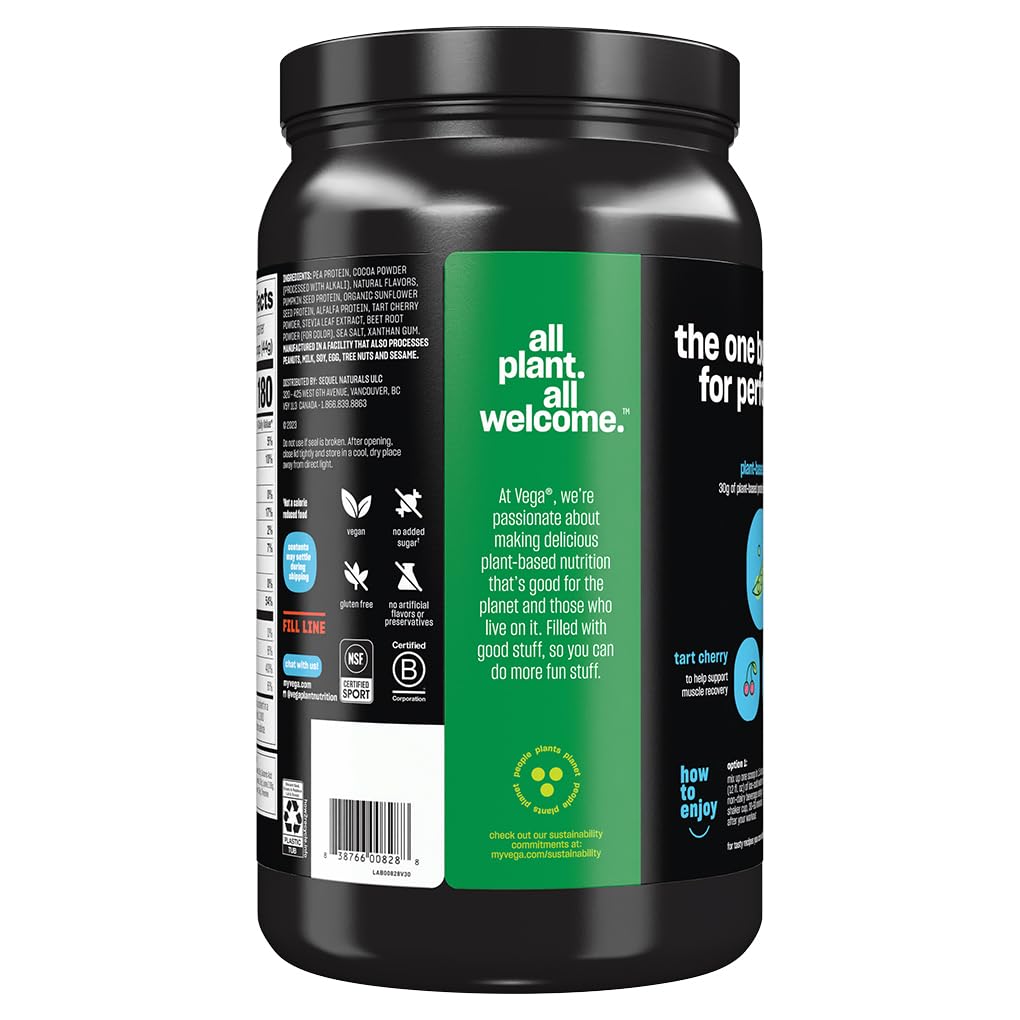 Vega Premium Sport Protein Powder | 30g of Protein | with Tart Cherry, 2 billion CFUs Probiotics, 5 g BCAAs | Chocolate ~ 21.7oz/614g; Exp 09/2025