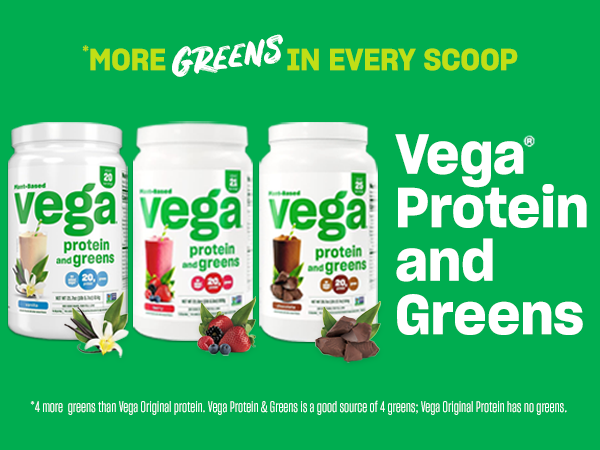 Vega Protein and Greens Protein Powder | 20g Plant Based Protein Plus Veggies | Vegan | Pea Protein for Women and Men | 18 Servings | VANILLA 1.2lbs/526g; Exp Aug/2025