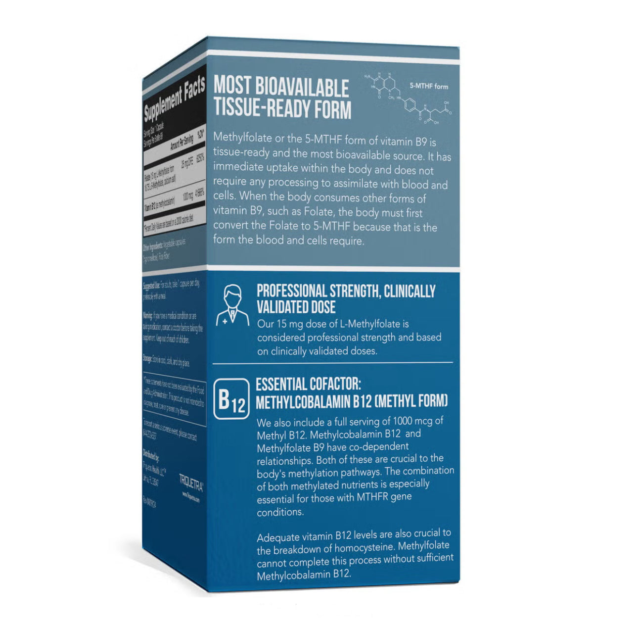 Triquetra L-MethylFolate 15mg Plus Methyl B12 Cofactor | High Potency, Active 5-MTHF Form | 60 Servings | Supports Mood, Methylation & Cognition | Bioactive Forms of Vitamin B9 & B12| 60 Capsules; Exp 07/2026