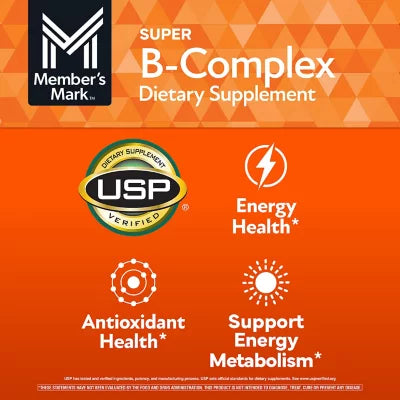 Member's Mark Super B-Complex with Biotin 1000mcg | Supports Energy Metabolism | Contains 8 B Vitamins | 300 Tablets - Exp 09/2027