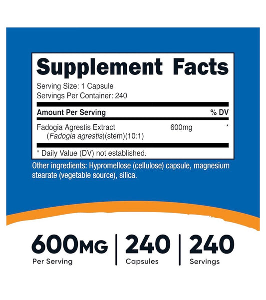 Nutricost Fadogia Agrestis 600mg | Supports Natural Testosterone Production, Enhances Libido & Sexual Health and Promotes Muscle Growth | 240 Capsules; Exp 07/2028