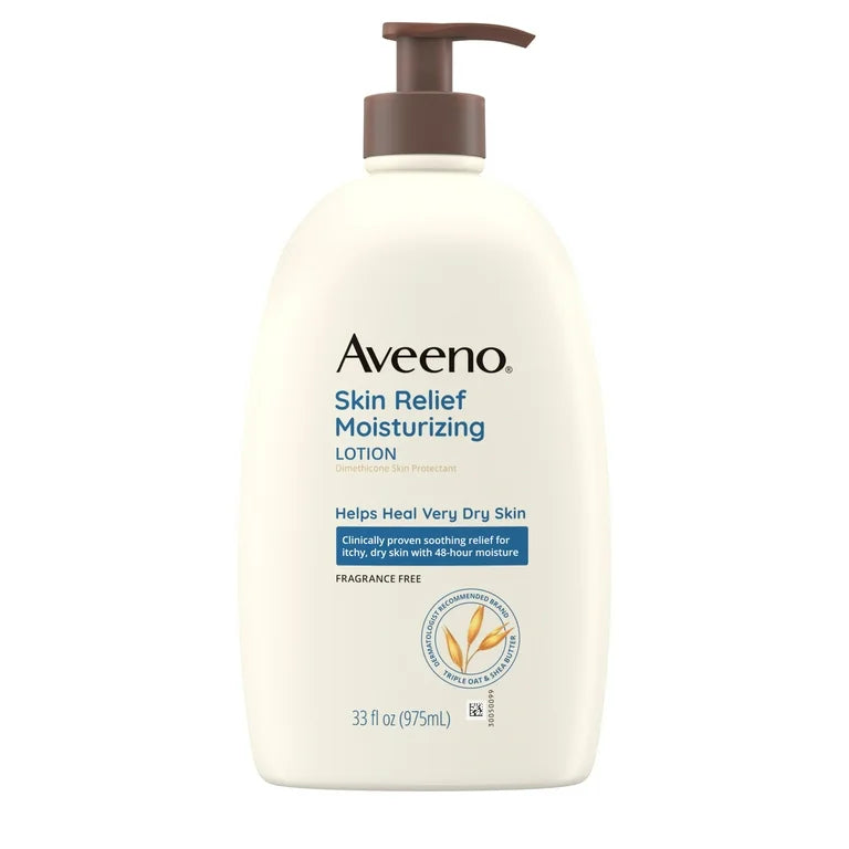 Aveeno Skin Relief Moisturizing Body Lotion | Helps Heal Very Dry Skin | Soothing Relief for Itchy Dry Skin | Fragrance Free ~ 33fl.oz/975ml