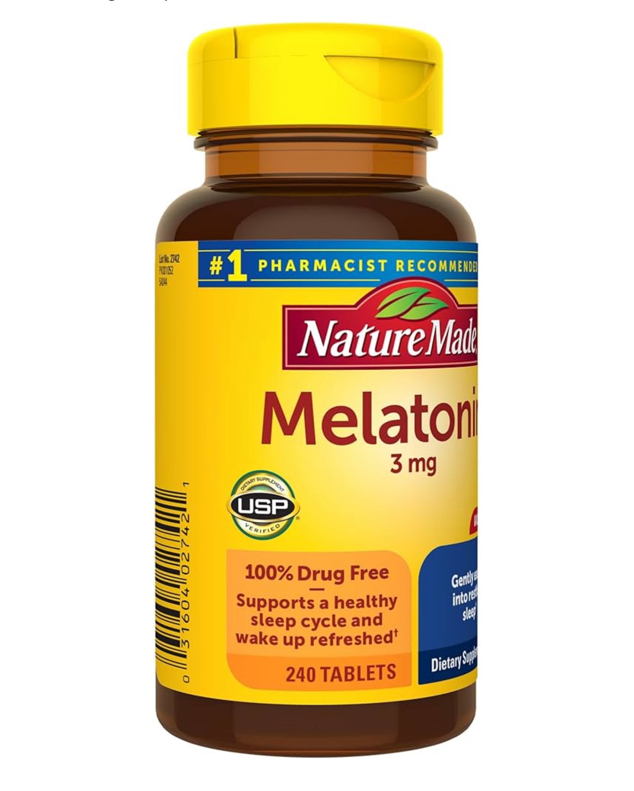 Nature Made Melatonin 3mg | 100% Drug Free Sleep Aid for Adults | 240 Tablets; Exp 06/2025
