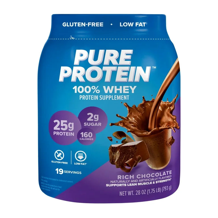 Pure Protein 100% Whey Protein Powder, 25g Protein | Rich Chocolate ~ 1.75 lb/793g; Exp 12/2025
