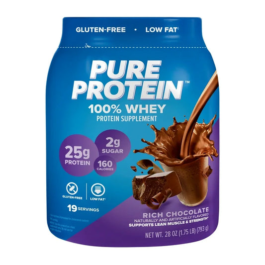 Pure Protein 100% Whey Protein Powder, 25g Protein | Rich Chocolate ~ 1.75 lb/793g; Exp 12/2025