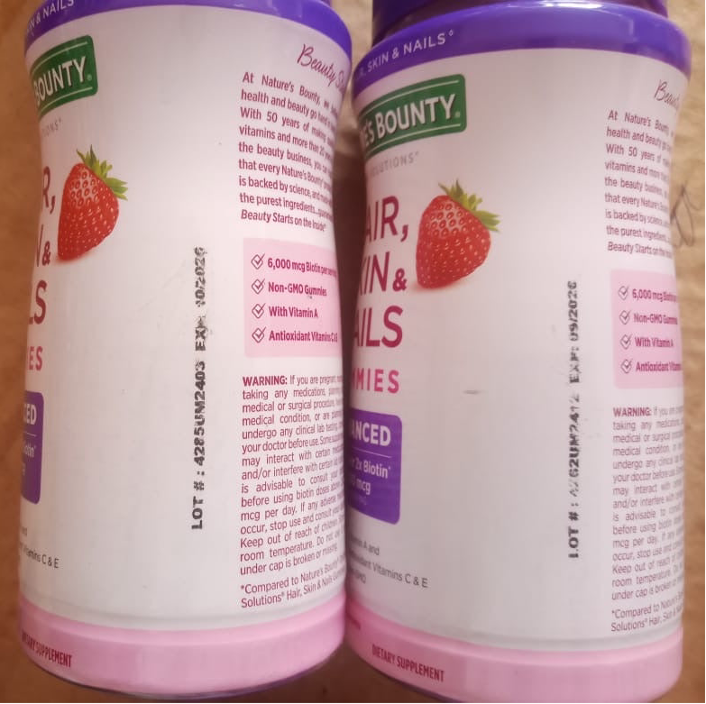Nature’s Bounty Advanced Hair, Skin & Nails Gummies | 6000 mcg Biotin | 80 Gummies; Exp 09/2026❗️SMUDGED (see last pictures)