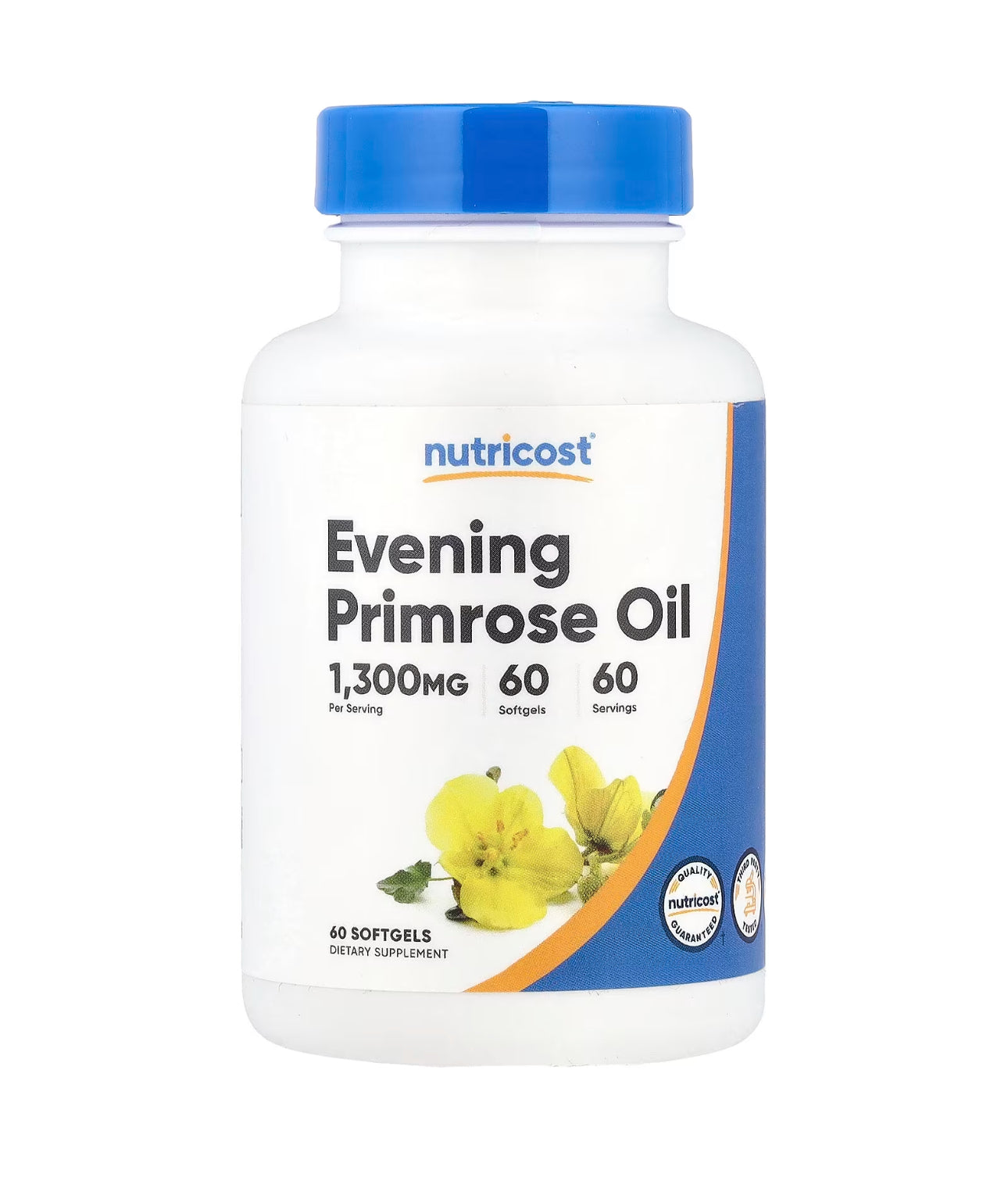 Nutricost Evening Primrose Oil 1,300mg | 60 Day Supply | with Naturally Occurring GLA (Gamma-Linolenic Acid) | Supports Healthy Skin & Balanced Immune Response | Cold Pressed | 60 Softgels; Exp 09/2027