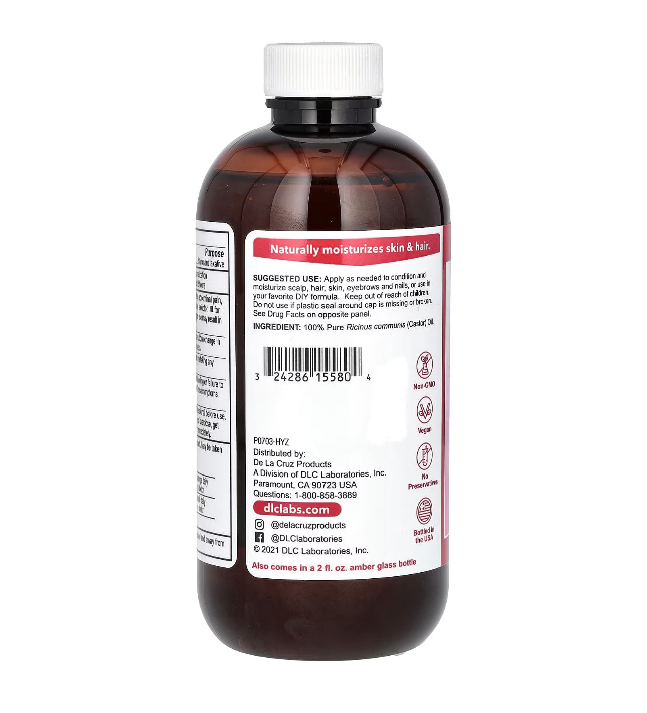 De La Cruz 100% Pure Multi-Benefit Castor Oil | Natural Stimulant Laxative | USP grade, Hexane-free | 8fl.oz/236ml; Exp 05/2026