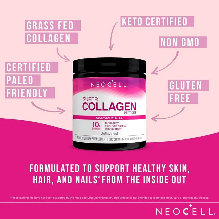 NeoCell Super Collagen Peptides, Unflavored Powder | Collagen Type 1 & 3 | 3 Times The Small Size | 21.2oz/600g; Exp 06/2026