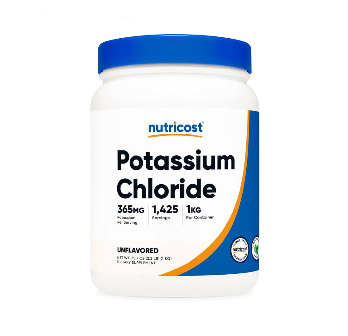 Nutricost Pure Potassium Chloride Powder | Low Sodium Salt Substitute | 365mg Of Potassium Per Serving (from Potassium chloride) | Unflavored~ 1 kg (2.2 lb); Exp 10/2027