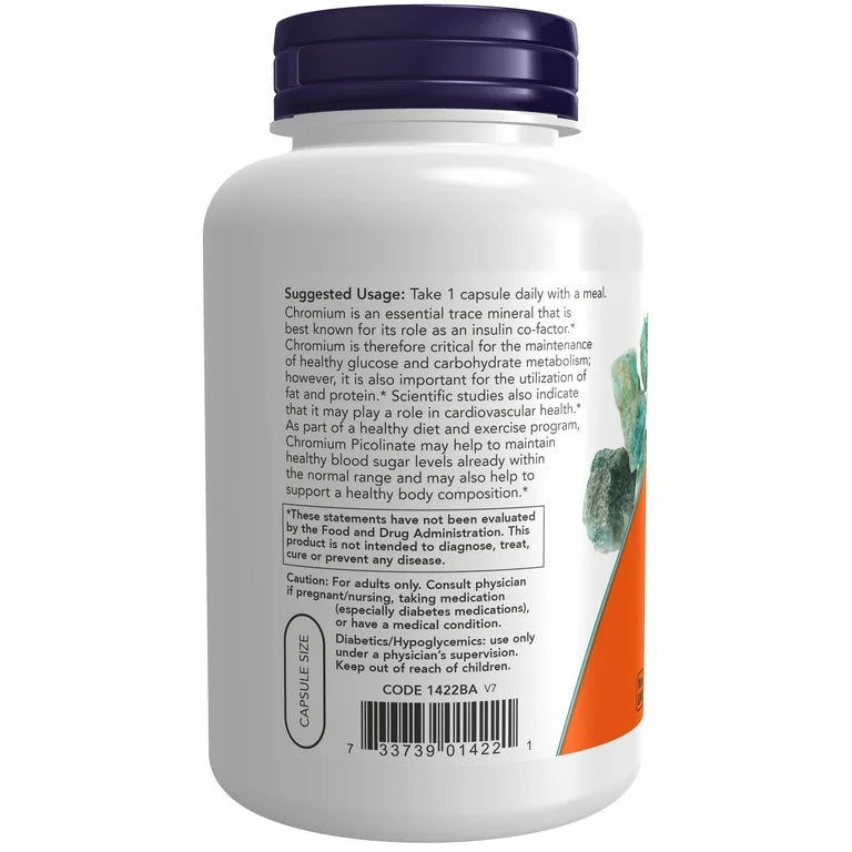 NOW Chromium Picolinate 200 mcg | Insulin Co-Factor | Supports Healthy Glucose Metabolism | 250 Veg Capsules; Exp 08/2029
