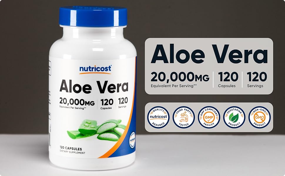 Nutricost Aloe Vera 20,000mg | 120 Servings | Supports Digestive Health
| Supports the Body's Healing Process | 120 Capsules; Exp 11/2027
